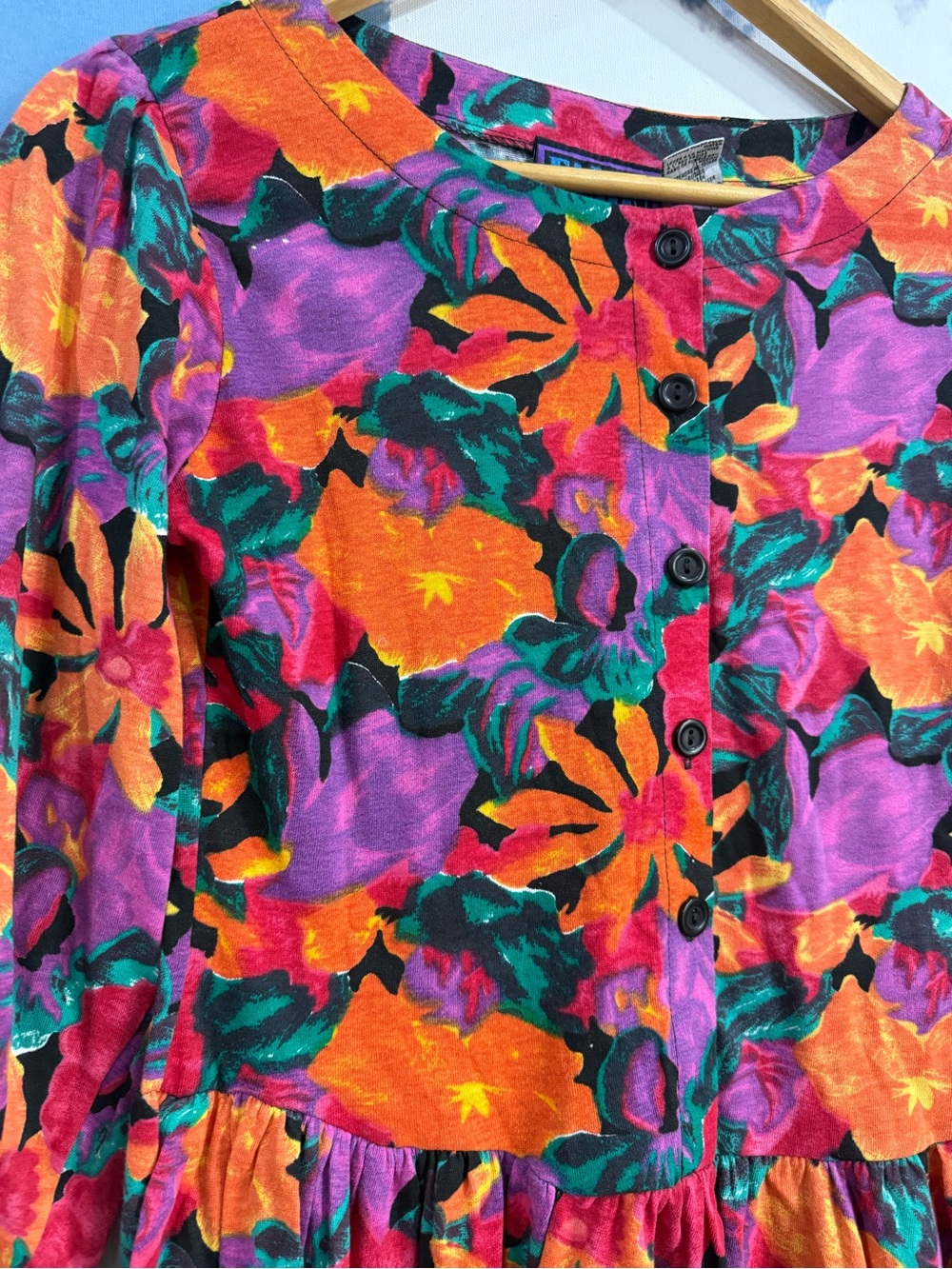 Vintage 80s 90s NWT Floral Babydoll Dress Tunic Cotton Drop Waist Button Up - Picture 2 of 10